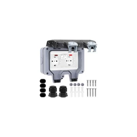 Prise Exterieure Etanche IP66 Double Prise de Courant et Volet de Protection Multiprise Electrique Murale de Jardin, Prise Anti-Poussière et Coupe-Vent avec Interrupteur, Voyant Lumineux