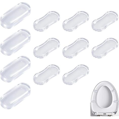 12 Pièces Tampons de Siège WC, Matériau en Silicone Réduction du Bruit Amortisseurs avec Adhésif Puissants Tampons pour Hôtels, Toilettes Scolaires, Salle de Bain Des(Transparent) (1/5)