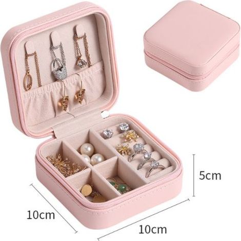 Boîte à Bijoux de Voyage, Rangement à Bijoux Transportable, Organisateur pour Colliers, Bagues, Boucles d’Oreilles, Idee Cadeau(rose) (1/4)