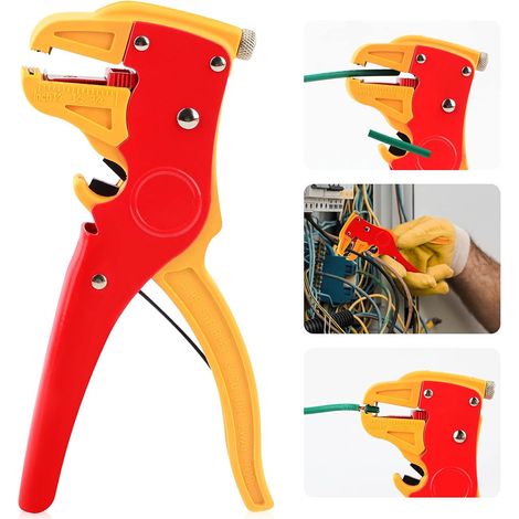Pince coupante pour fils de 0,2 à 6 mm, dénudeuse de fils automatique, outil d'isolation de câbles réglable, outil de réparation d'appareils électroménagers avec pince à dénuder (rouge-jaune) (1/5)