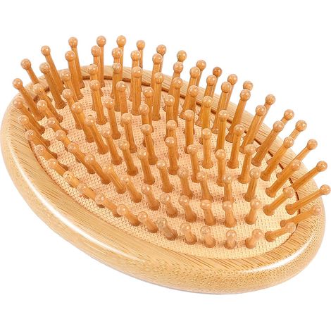 Brosse en croissance des cheveux, mini brosse de massage cuir Chevelu en naturel, brosse démêlante à poils de bambou pour femmes, sans manche, picots ronds en bois antistatiques (1/5)