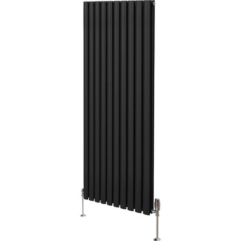 Radiador De Columna Ovalada 1600mm x 600mm Vertical & Válvulas Cromadas TRV  Negro   Acero  Montado en pared  Kit de fijación y soportes  + Cepillo de limpieza GRATIS