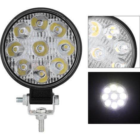 Feu de travail rond 27W 9LED Mini Lampe Auxiliaire pour Voiture Moto Camion Chariot Élévateur Bateau Noir (1/5)