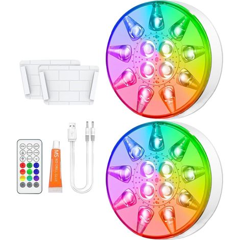 Éclairage de piscine – Lampe projecteur LED pour piscine avec télécommande Lot de 2 lampes projecteurs et lanternes rechargeables et étanches en 16 couleurs, adaptées au jardin, terrasse, bord de bas (1/5)