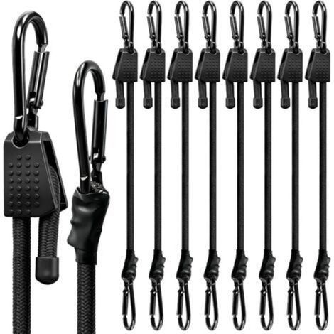Lot de 8 sandows élastiques réglables en caoutchouc avec mousquetons, sangles de fixation pour bagages, noirs, 100 cm, pour bâches.