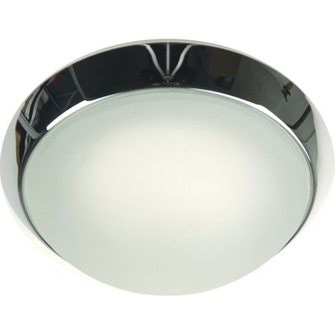 Deckenleuchte rund, Glas Weiß mit Klarrand, Dekorring Chrom, Ø 30cm (1/3)
