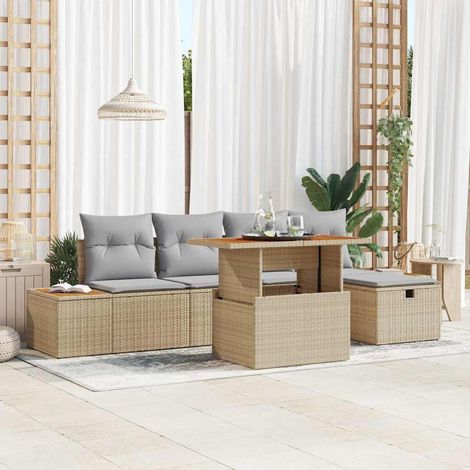 Garten-Sofa-Set 6 pcs Beige Poly-Rattan