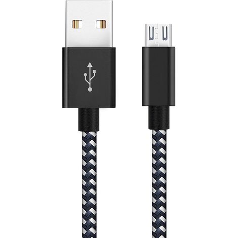 Cable trenzado de carga rápida Micro USB de 3 m, color negro. (1/5)