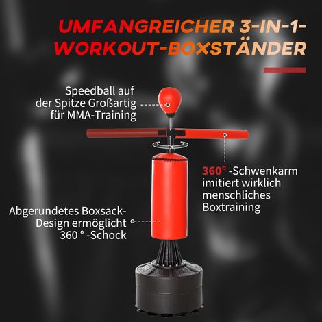 Sac de frappe debout réglable 155-205cm, sac de boxe avec perche de réflexion 360°, gants de boxe et pompe, set de punching-ball pour adultes et adolescents, entraînement de kickboxing. (1/5)