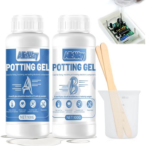 Mastic d'étanchéité électrique, Résine de Coulée électrique, Mastic électronique, Gel Isolant Silicone Bi-Composant, Démontable, Convient pour L'étanchéité des Installations électriques, Etc. (200 G) (1/5)