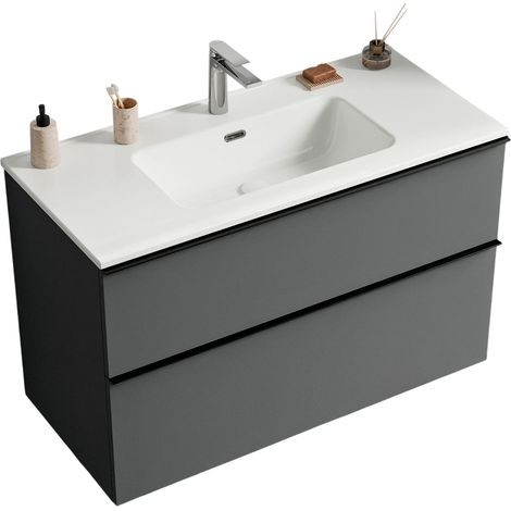 BERNSTEIN - mobili da bagno sospeso, mobili per bacino bianco 2 cassetti - 5 anni di garanzia - manico metallo nero - 64x101x47cm - antracite - lavoa Antracite opaco, Bianco lucido, Nero opaco