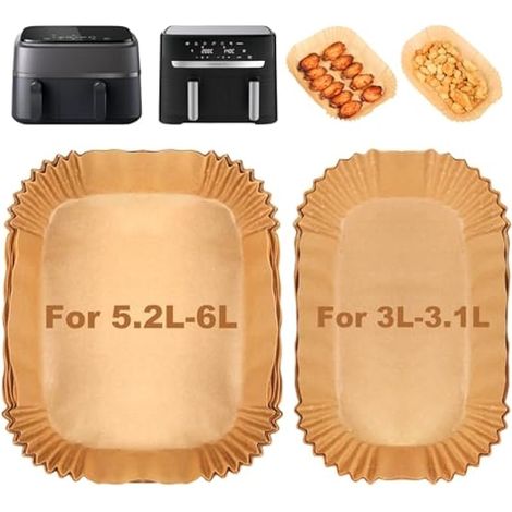 Papiers cuisson pour friteuse à air Tefal 5,2L et 3,1L Dual, jetables, accessoires pour Tower/Lakeland/Salter et autres grandes et petites friteuses à deux paniers (100 pièces) (1/5)
