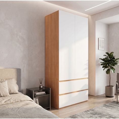 Armadio guardaroba 135x45x200 cm bianco in MDF e acciaio, modulabile - CHICFURN (1/5)