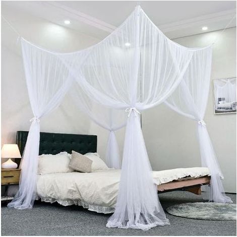 Moustiquaire lit baldaquin 190x210x240cm polyester blanc avec crochets installation rapide (1/5)