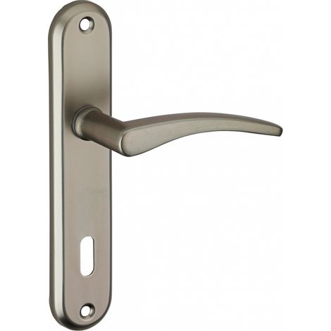 Thirard – Poignée de porte d'entrée à cylindre Vesta – Entr'axe 165mm – Aluminium embouti – Finition nickelée satinée – Vis métal sécables
