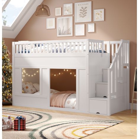 lit mezzanine enfant rangement 90x200 bois blanc OKMYHOME