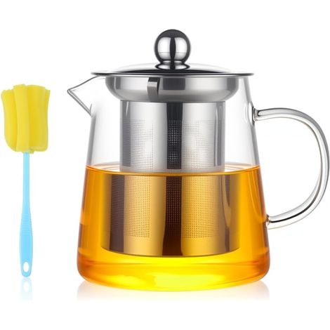 Théière Créative En Verre Borosilicaté 450 Ml Théière Filtre En Acier Inoxydable Amovible Pratique Petites Résistante À La Chaleur Brosse De Nettoyage Design Élégant pour Thé (1/5)