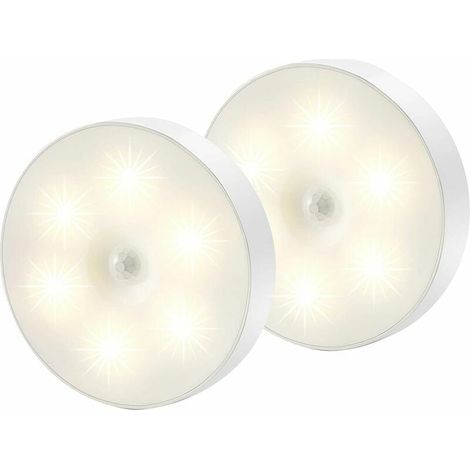 Luce notturna a LED, luce con sensore di movimento magnetico per interni con cuscinetti adesivi gratuiti, attaccabile ovunque, sensore wireless USB ricaricabile bianco caldo, confezione da 2 -