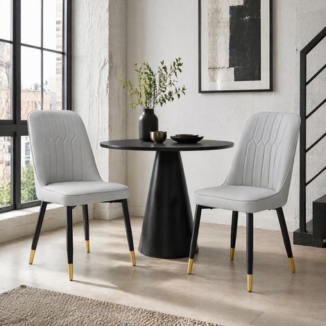 Sillas de comedor modernas, lote de 2, gris claro, en PU y metal DESVIAE (1/5)