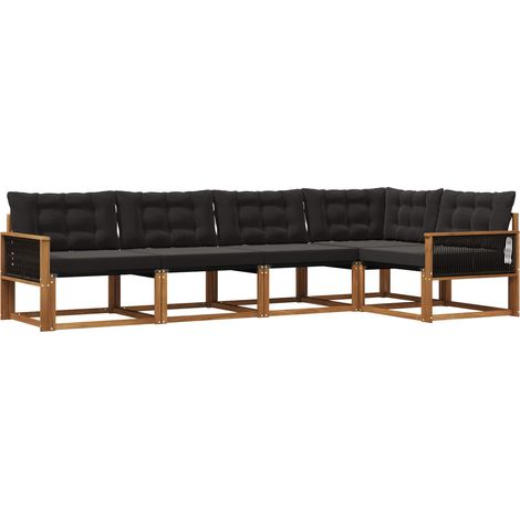 Set di divani da esterno con cuscino 5 pz Salotto da Giardino Naturale e Nero (1/5)