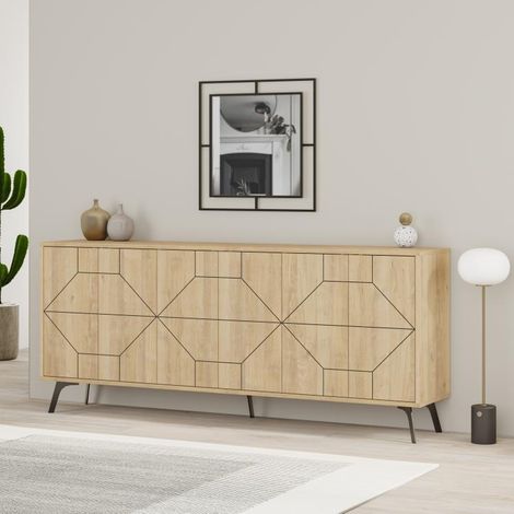 Madia con 6 Ante Credenza 184x35x77,4 cm Design Geometrico Moderno in Legno Rovere Quercia (1/4)