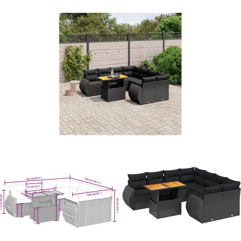 9-tlg. Garten-Sofagarnitur mit Kissen Schwarz Poly Rattan - Gartenmöbel Set - PE-Rattan Möbel - Outdoor Lounge - Gartenlounge - Terrassenmöbel - Home & Living (1/3)