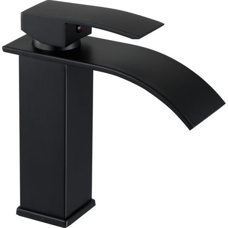Moderne Robinet Lavabo Design Elégant, Robinetterie Cascade Noir - Mitigeur Monotrou Sur Plage avec Cartouche Céramique (1/5)