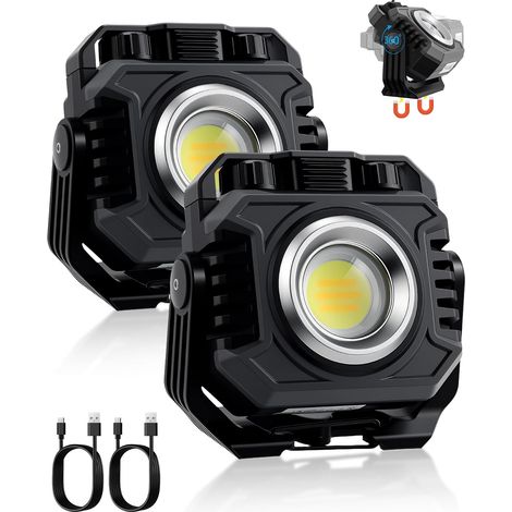 2pcs Lampes de Travail LED Portable Rechargeable 5000mAh Lampe de Chantier Projecteur 1500LM et Lampe Torche 600LM Base Magnétique Support à 360° 2700-8000K Étanche IP65 pour Réparation Camping (1/5)