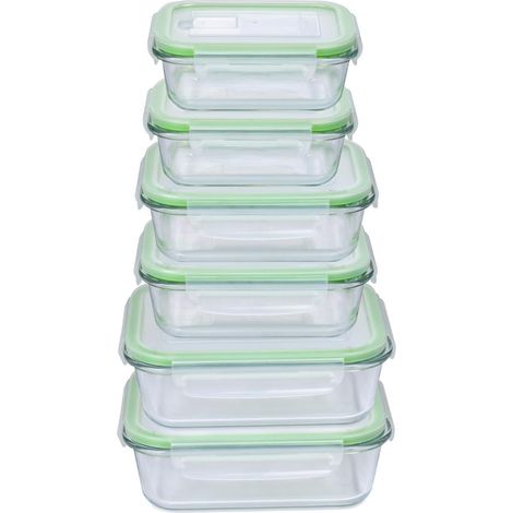 Bocaux de stockage alimentaire avec couvercle - Verre - 12 pièces - Contenant en verre - Boîte de rangement - Micro-ondes, congélateur, four et lave-vaisselle - 3 tailles (1/5)