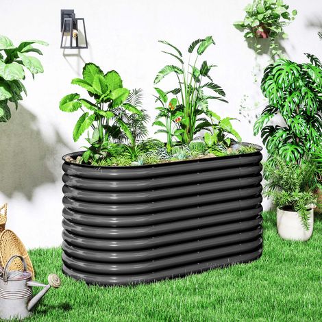 Pflanzkübel, Metall-Blumenkübel mit Sicherheitskante und Handschuhen, offener Boden, 160B x 80T x 80H cm, Dunkelgrau