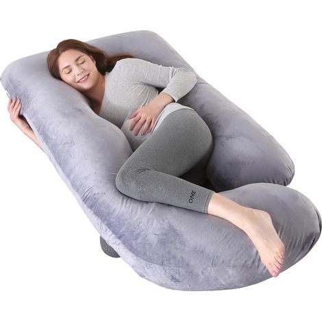 Almohada de embarazo, diseño en forma de G, soporte cómodo para todo el cuerpo, GRIS (1/2)