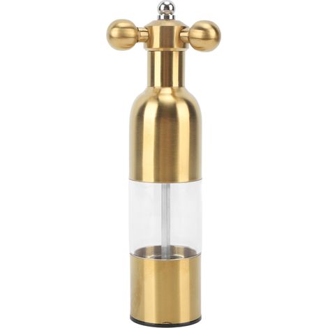 Moulin à poivre professionnel rechargeable avec rotor en céramique, réglable en mouture, broyeur manuel sel et poivre pour cuisine, couleur or (1/5)