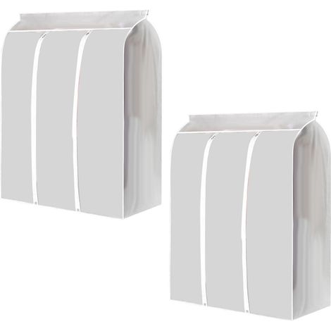 Lot de 2 housses de protection pour vêtements, sac de rangement suspendu, housse anti-poussière transparente à fermeture éclair, grande capacité pliable pour l'organisation de votre garde-robe, 50 x 1 (1/5)
