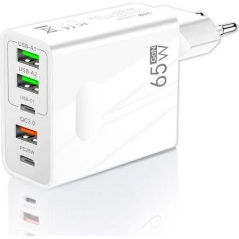 Zwei 3-Sterne-USB-Ladegeräte mit 65 W und 5 Anschlüssen: 2 USB-C + 3 USB-A, Schnellladefunktion, QC 3.0, mehrere USB-Stecker, kompatibel mit (1/4)