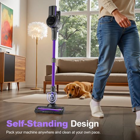 Aspirateur balai sans fil violet INSE S7P, écran LED, brosse douce rotative, batterie longue durée, compact et puissant (1/5)