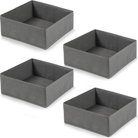 Ensemble de 4 boîtes de rangement grises à tiroirs - système de rangement - pliable - pour ranger vêtements, soutiens-gorge, chaussettes, cravates, sous-vêtements et foulards. (1/5)