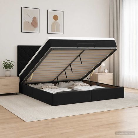 vidaXL Lit coffre avec matelas et LED Noir 180 x 200 cm Velours (1/5)