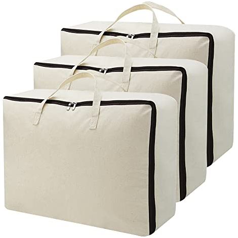 Sac Organisateur en Toile de Coton Doux et Respirant - 100% Naturel avec Anses (Beige, 3 Pièces) (1/4)