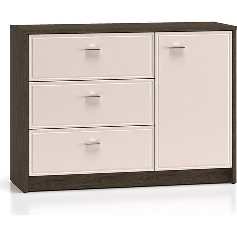Buffet 1 porte 3 tiroirs Kaius Cachemire et Bois foncé (1/5)