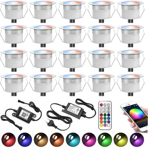 20x Wifi RGBWW(RGB+Blanc Chaud) Spot Encastrable Exterieur Dimmable Spot led Extérieur Encastrable Ø31mm0.6W IP67 Kit complet lampe terrasse exterieur (1/5)
