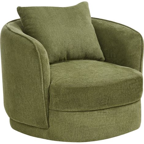 Sillón retro glam respaldo redondo de poliéster giratorio con cojín verde Andalen