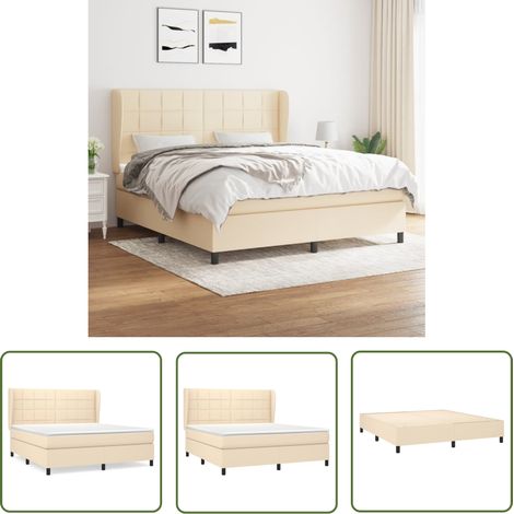 The Living Store Boxspringbett mit Matratze Creme 160x200 cm Stoff - Boxspringbett - Doppelbett - Cremefarbenes Bett - Lattenrost - Bettrahmen (1/5)