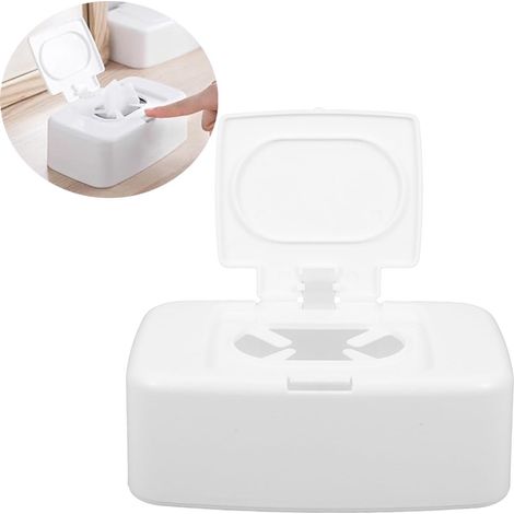 Boîte blanche distributeur de lingettes humides avec couvercle, pour bébé et salle de bain (1/5)