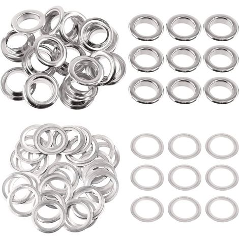 100 - Œillets métalliques - Rondelles acier - Réparation toile cuir rideaux - DIY bricolage - Argent - 14 mm