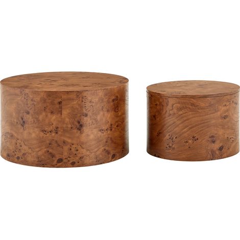 2er-Set runde Wohnzimmer-Tische aus MDF in Holzoptik mit Stauraum (1/5)