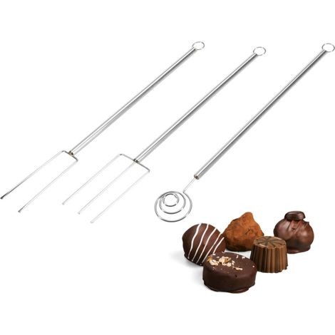 Ensemble de Fourchettes pour Tremper le Chocolat, 3 Pièces - Couverts à Pralines en Chocolat, Fourchette Spirale et 2 Fourchettes pour Saisir, Tenir et Placer - Acier Inoxydable (1/5)
