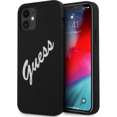 Coque rigide en silicone vintage Guess GUHCP12SLSVSBW pour iPhone 12 mini 5,4 pouces, noire et blanche