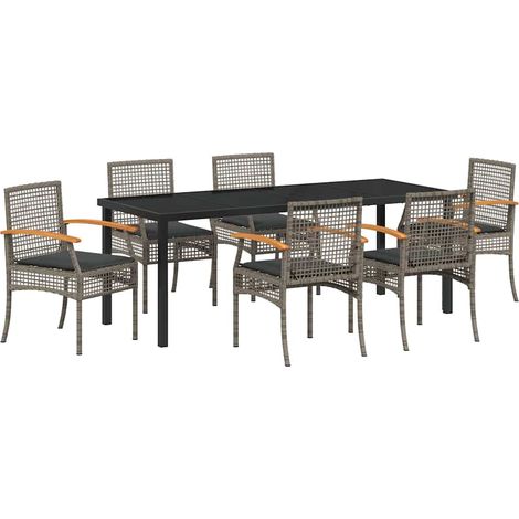 Maison Exclusive - Set da Pranzo per Giardino 7 pcs Grigio e Nero Rattan
