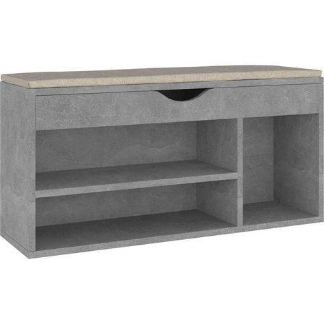 Banc à chaussures de rangement avec coussin bois d'ingénierie gris béton 104 x 30 x 49 cm (1/5)