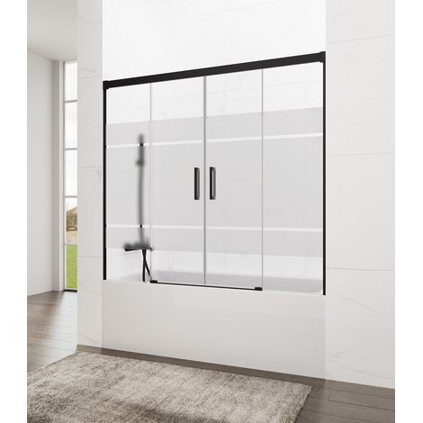 Paroi de douche baignoire BASIC NOIR SPAZIO FROST PLUS 2 fixes + 2 coulissants Mesure d'installation: 162 - 172 cm (1/4)